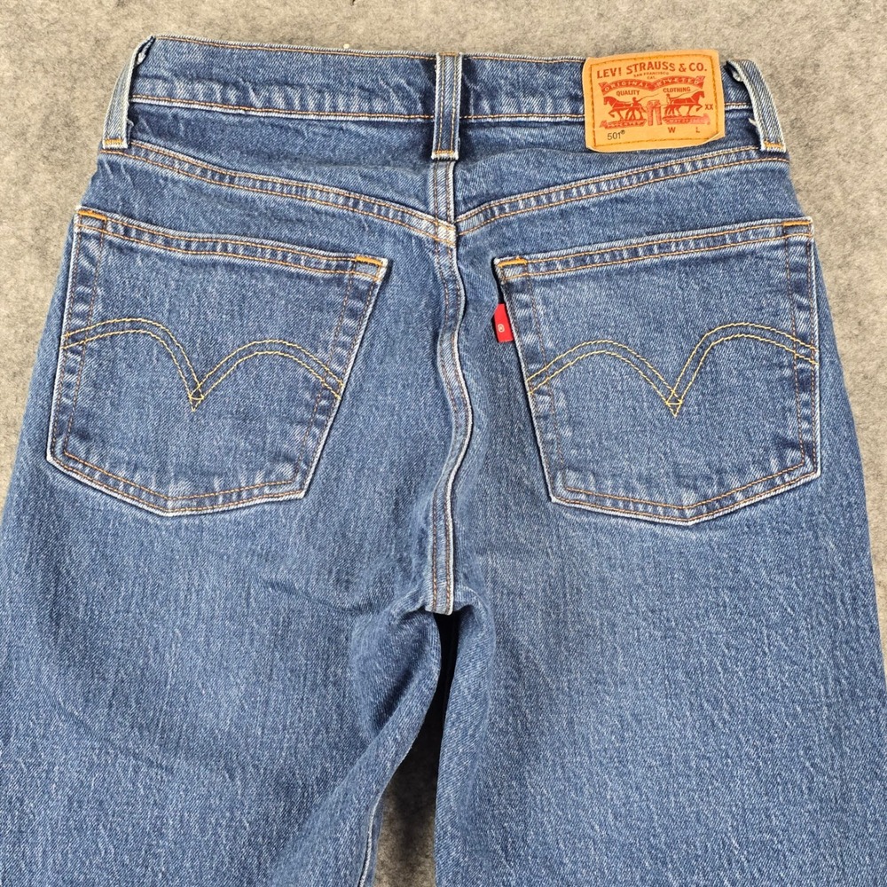 Levis 501 Original Fit Straight Leg Jeans Mens 27x27.5 Medium Wash Blue Denim - Picture 5 of 9